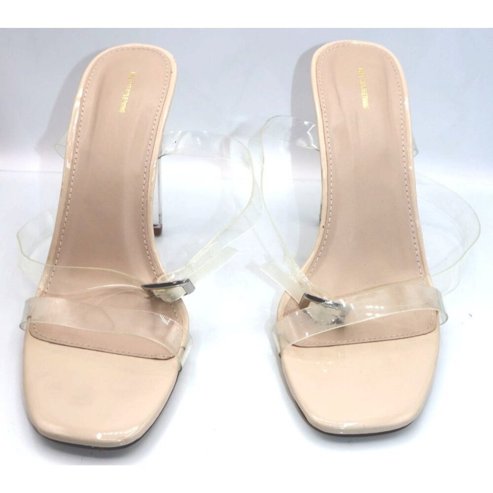 PrettyLittleThing Clear Lucite Heels Perspex Square Toe Sz8 Beige Early 2000s